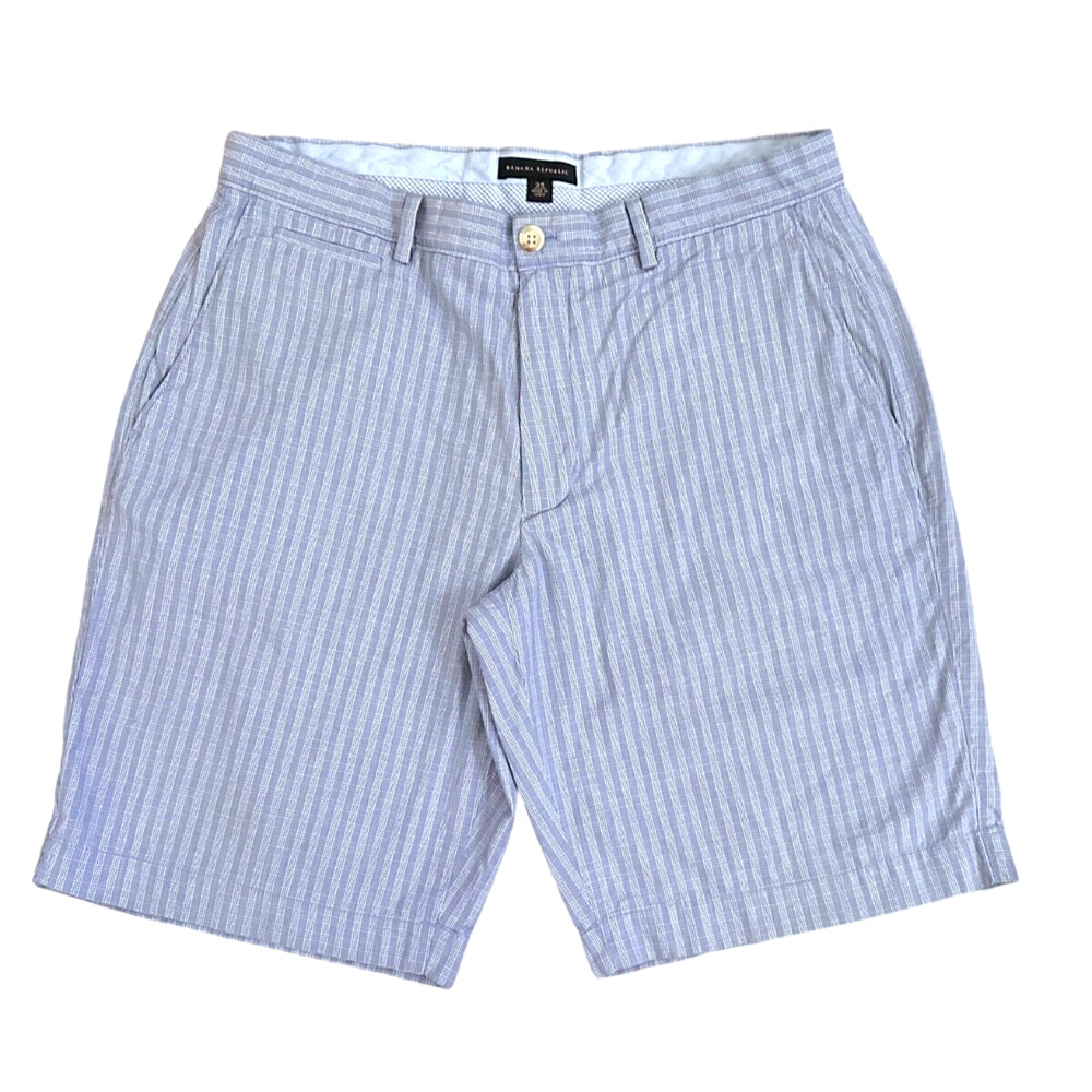 Banana Republic Shorts Mens Sz 35 Light Blue Plaid Flat Front Chino Cotton Golf